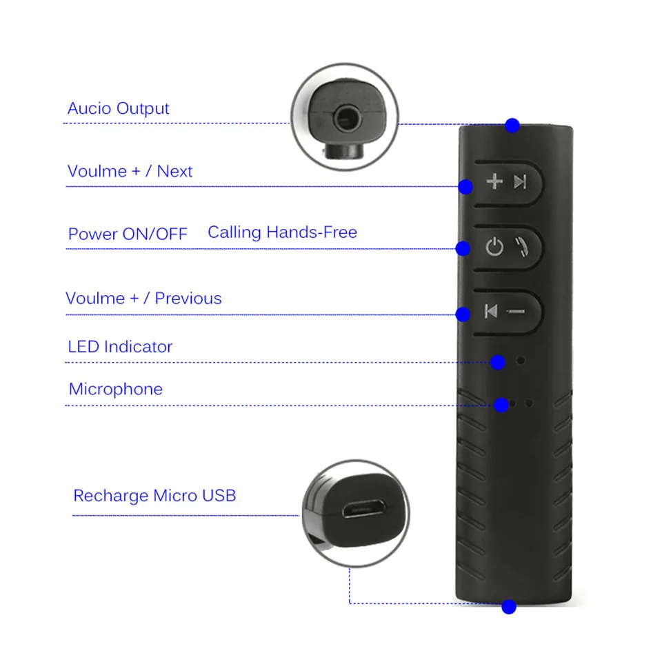 Wireless Car Bluetooth Aux Audio Receiver Adapter 4.1 Bluetooth Hands Free Car Kit 3.5mm jack Bluetooth Handsfree Music Receiver (7)