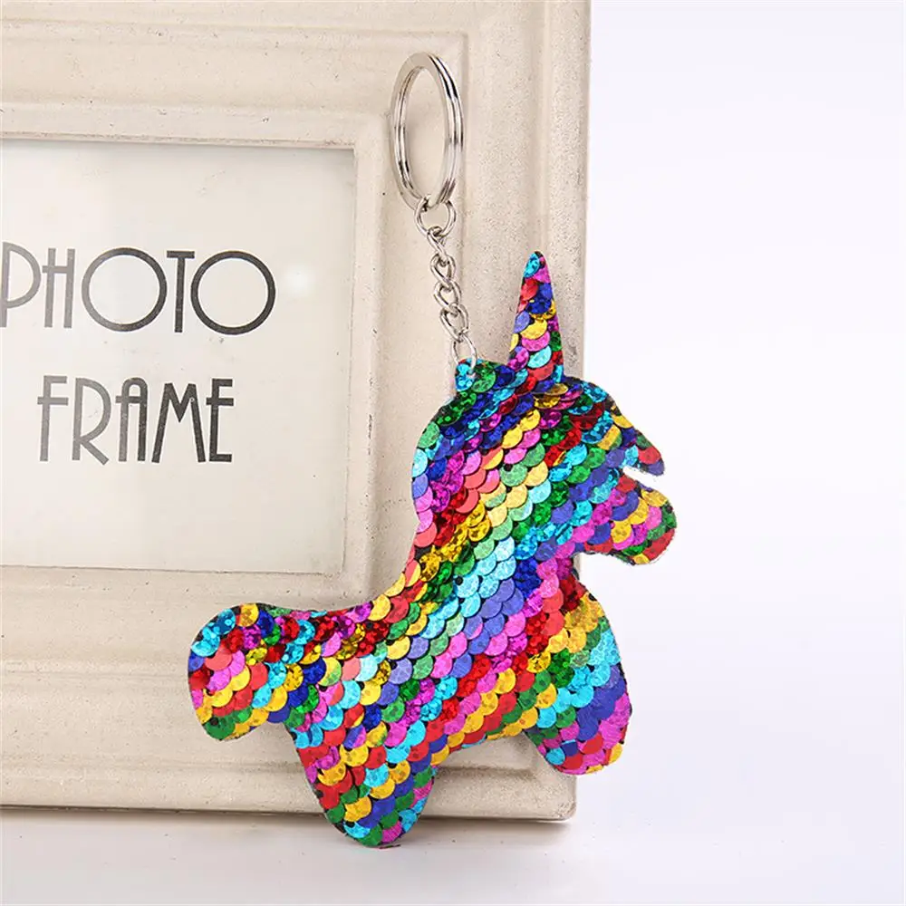 

1 Pcs Cute Sequin Unicorn Horn Key Chain for Car Pendant Keyring Mermaid Sequins Keychain Car Accessories