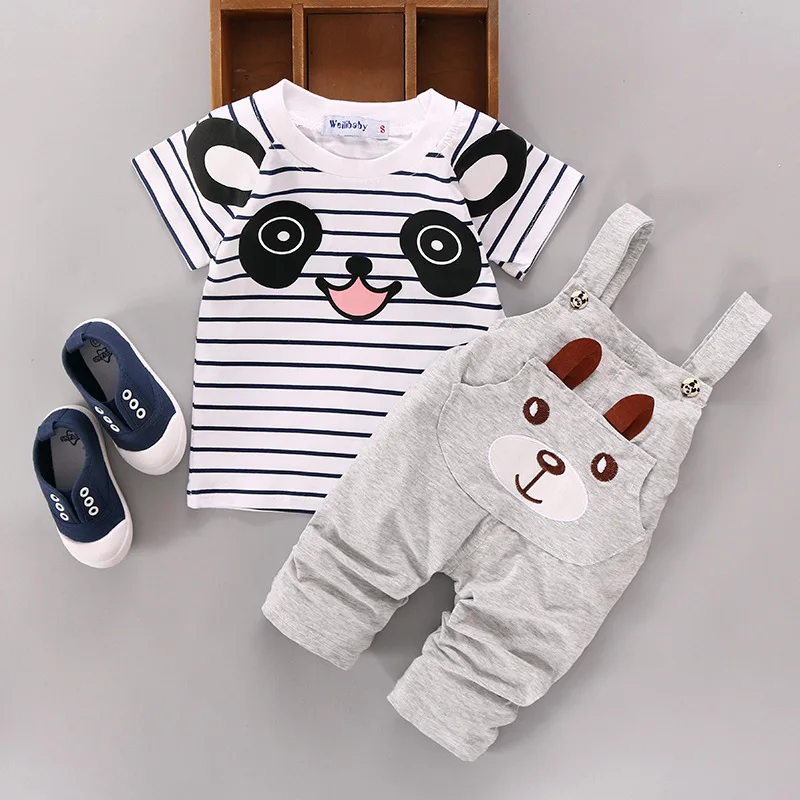 

Baby Kid Summer Outfit,Panda T-shirt+Bib pants Outfits,Kids Girls Boy Short Sleeve Top+ Bear Overalls Suit Toddler Clothes 0-24M