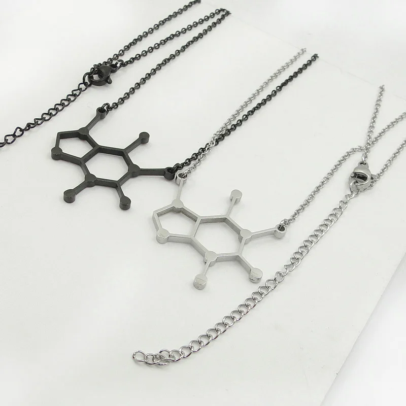 DICAYLUN ожерелье с дизайном «молекула» из нержавеющей стали молекула кофеина химическая формула полигон бар изысканное ожерелье серебряные черные ювелирные изделия