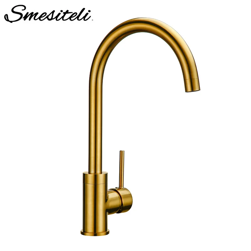 Smesiteli Luxury Gold Color Kitchen Faucet Solid Brass Mixer Hot And Cold Sink Faucet 360 Degree Rotation Kitchen Mixer Taps