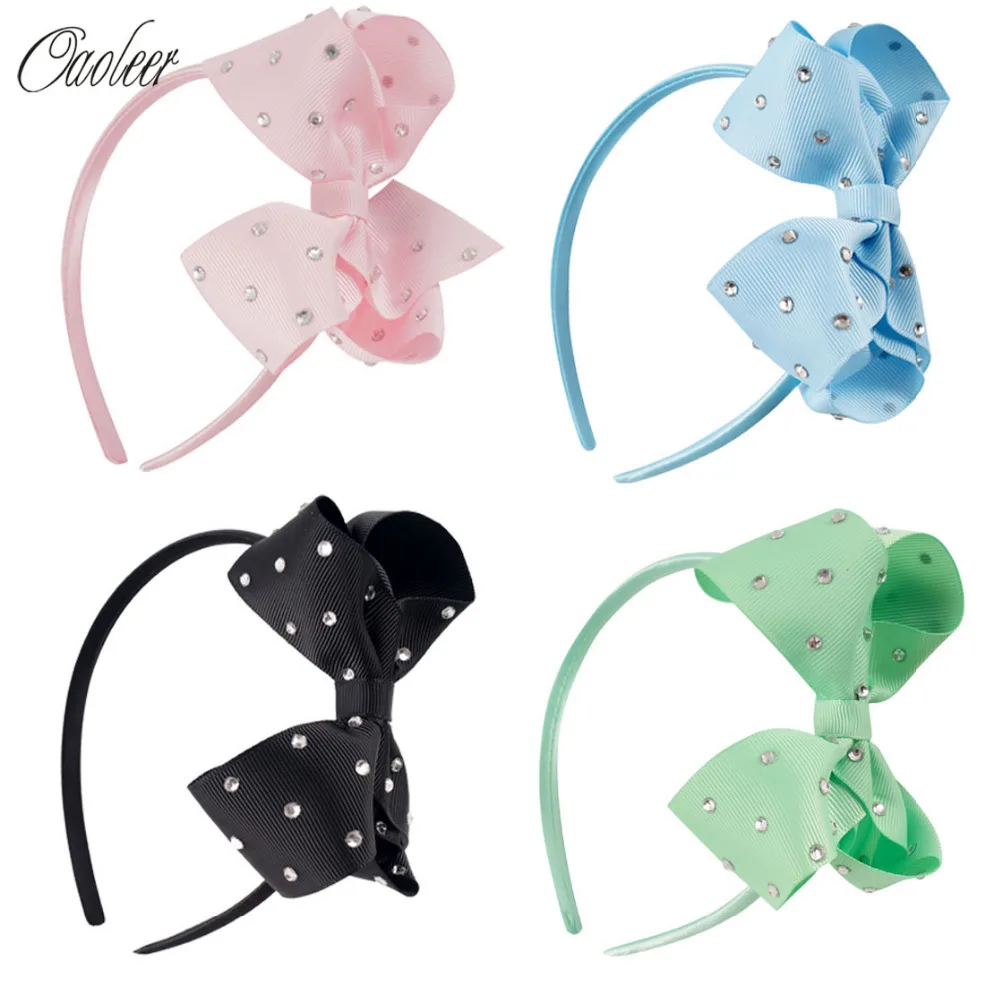 

4pcs/lot Girl Boutique Hairband 4inch Rhinestone Hair Bow With HairbandS Handmade Kids Headband Hair Accessories