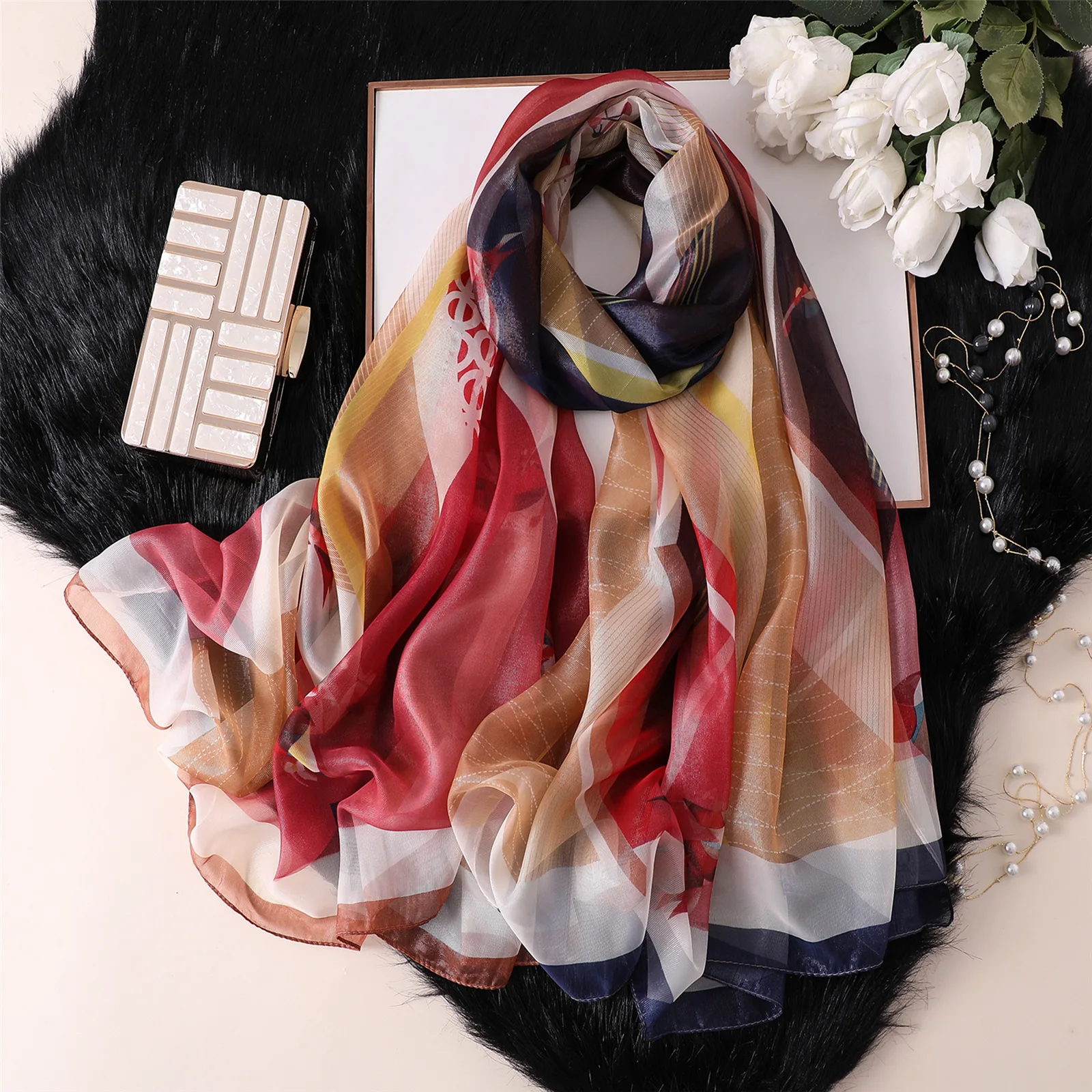 2019 Горячие Элитный бренд Для женщин шарф Винтаж цветочные шелковые шарфы принт платки и палантины пашмины фуляровая Бандана Хиджаб