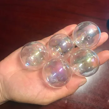 

50pcs 40mm Rianbow Glass Globes orb Round Ball With Double Hole Wish Bottle Pendant Necklace Perfume Accessories Findings Craft