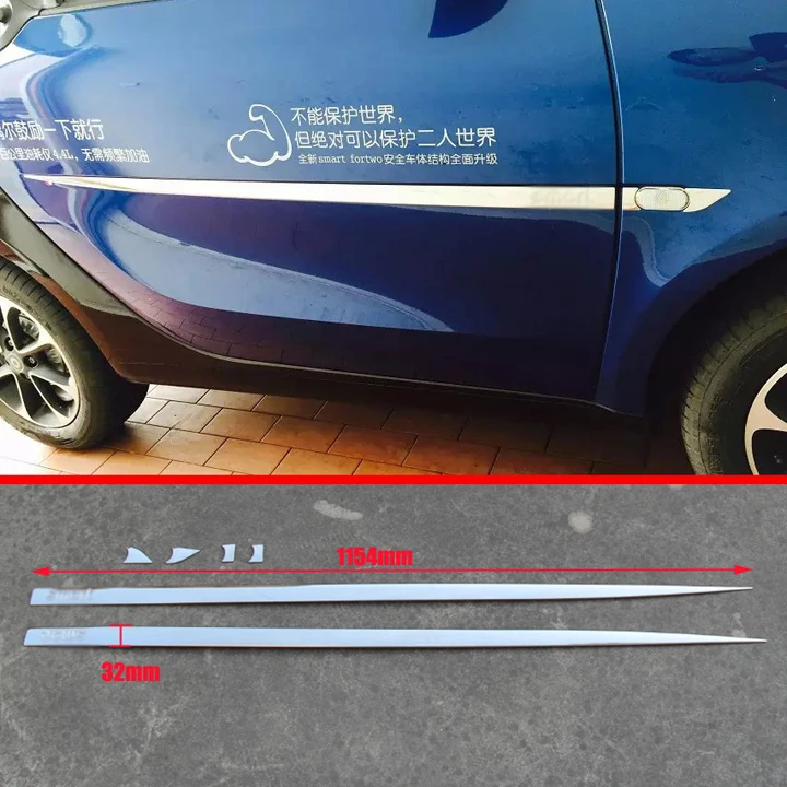 For Benz Smart Fortwo 2014 2015 2016 2017 Stainless Steel Side Door Body Molding Trim