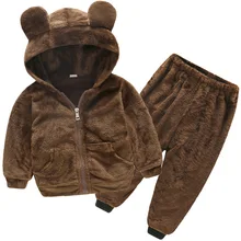 Комплекты зимней одежды для маленьких мальчиков; плюшевая куртка с капюшоном; комплект повседневной одежды из 2 предметов; детский Бархатный спортивный костюм; одежда для маленьких мальчиков