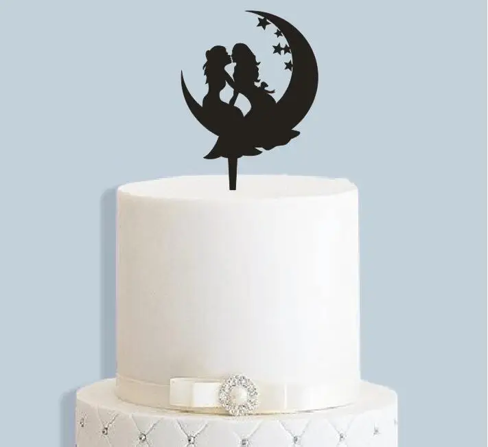 

Lesbian Wooding Cake Topper Moon and Star Homosexual Wedding Wood Cake Topper Mrs and Mrs Silhouette Wedding Cake Decorations