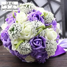 Perfectlifeoh пять цветов Свадебный букет ручной работы PE розы buque de noiva Свадебные цветы Свадебные букеты