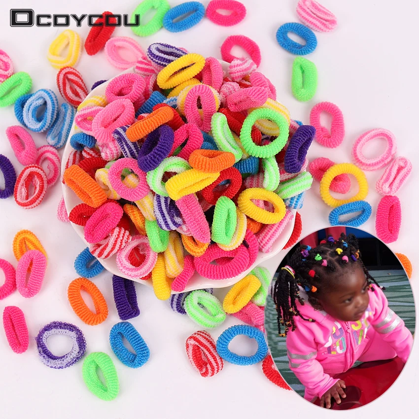 

100PCS Colorful Stripe Child Kids Headwear Cute Rubber Hair Band Elastics Hair Accessories Girl Women Charms Tie Gum