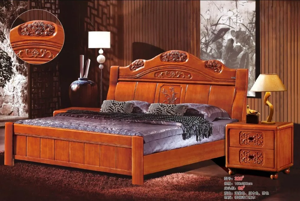 high quality bed Oak Bedroom furniture bed factory price Oak bed 5