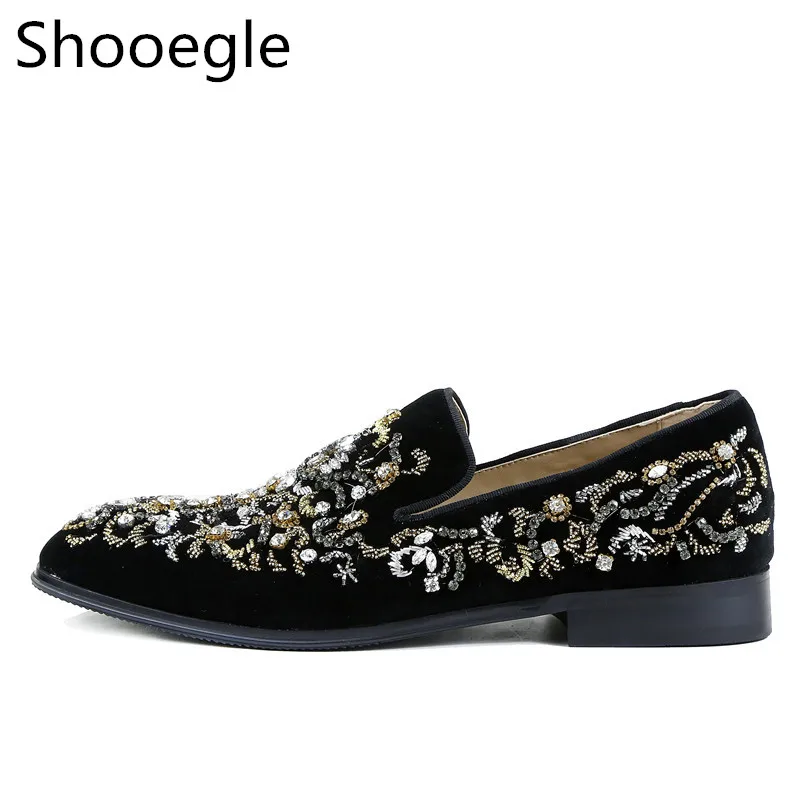 Velvet Genuine Leather Slipper Crystal New Women's Beaded Embroidery Snake Shoes