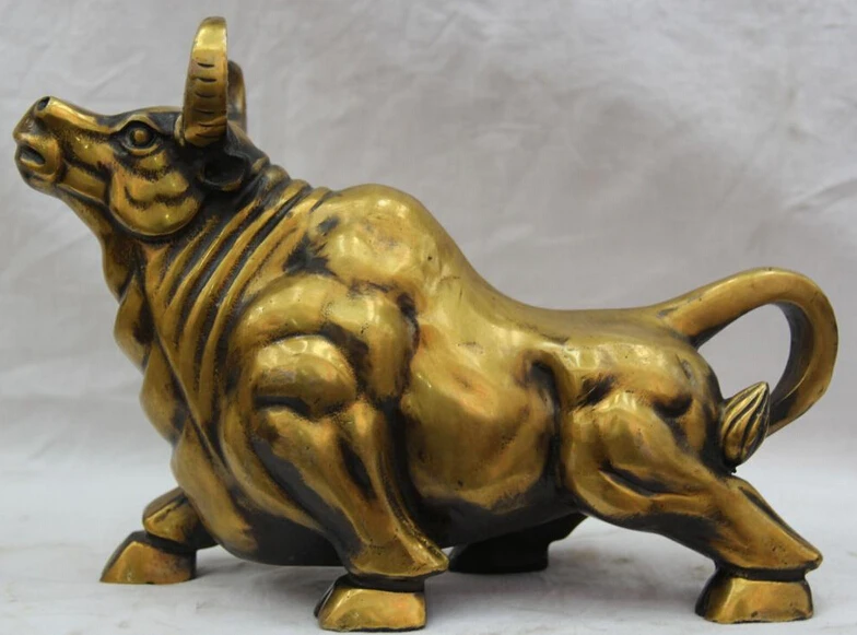 

JP S0524 10" Chinese Fengshui Copper Zodiac Year Bull Oxen strong Statue sculpture Pair B0403