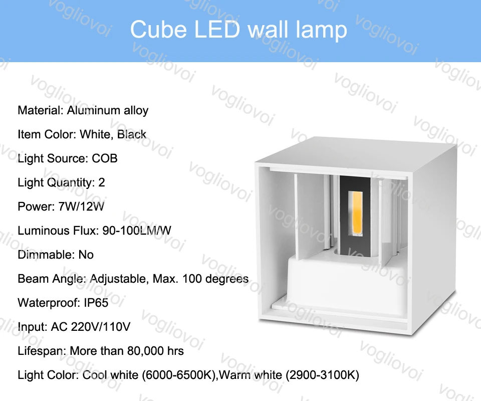 Vogliovoi COB открытый светодиодный настенный светильник 7 Вт 12 Вт современный водостойкий алюминиевый настенный светильник Открытый садовый