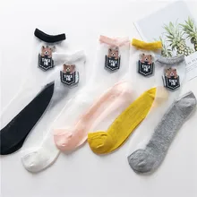 SP& CITY 5 пар/компл. Мультфильм рисунком Для женщин носки Лидер продаж Цветной тонкие хлопковые прозрачные носки, украшенные в стиле пэчворк, дешевые женские Колледж Sox