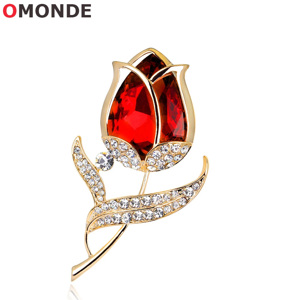 

Rhinestone Tulip Flower Brooches for Women Suit Dress Collar Corsage Red Blue Green Crystal Stone Clip Pins Lady Fashion Jewelry