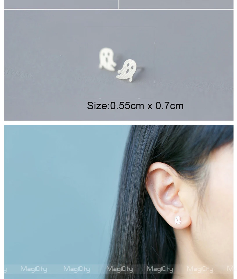 100% 925 Solid Real Sterling Silver Women Jewelry Fashion Hollow Ghost Stud Earring For Daughter Girl pendientes minimalista  (5)