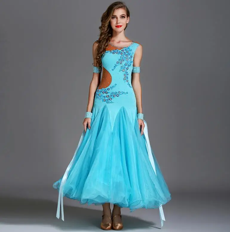 Платья для конкурса бальных танцев женские/Бальные платья Вальс/бальные танцы/Вальс платье MY794 - Цвет: Небесно-голубой