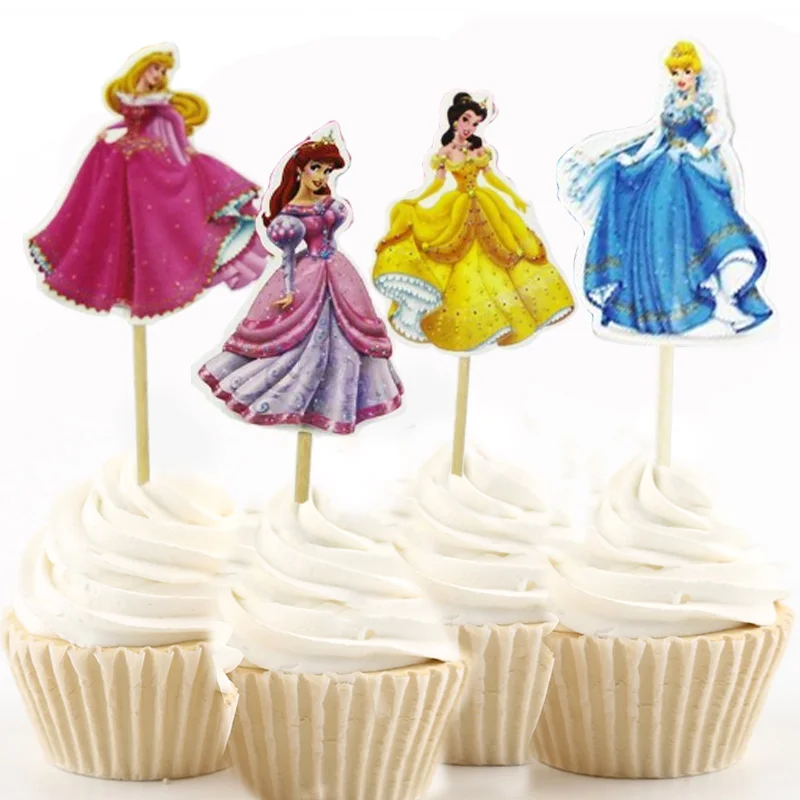 

72pcs Pretty princess Ariel Jasmine Cinderella Bella fairy Cupcake Toppers Pick decoration for kids birthday party supplies