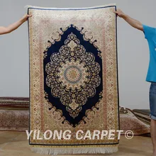 Yilong 3,3 'x5' Тебризский ковер из шелка темно-синие ручной работы, изысканные традиционные турецкие шелковые ковры(0068