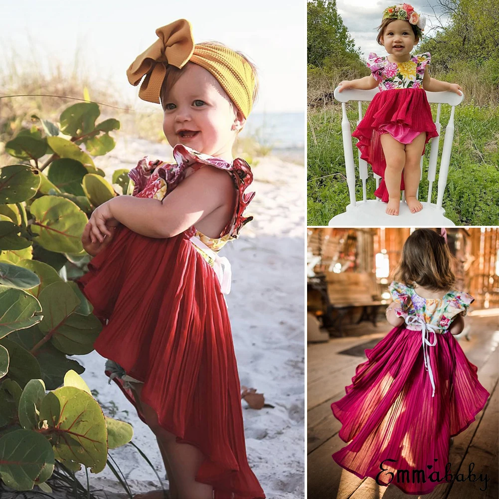 Flysnow Baby Girls Dress for Summer Girls Sleeveless Print Long Skirt Baby Toddler Girls Dress with Hat 