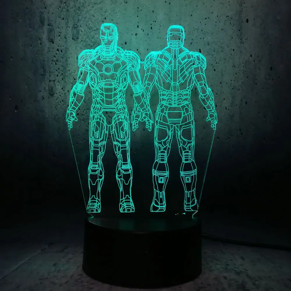 Железный человек стоящая Передняя и задняя 3D лампа светодиодные ночники детские