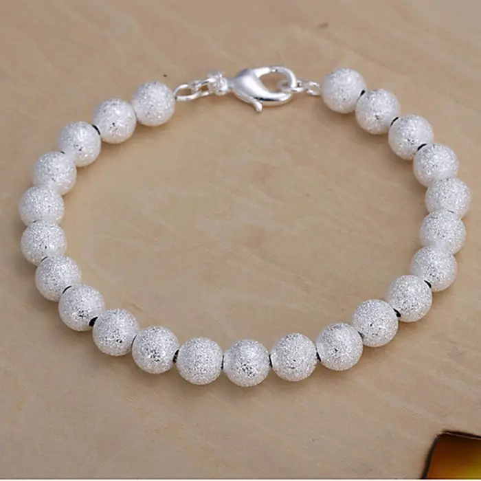 

fine summer style silver plated bracelet 925-sterling-silver jewelry 8mm ball chain bracelets for women men SB145