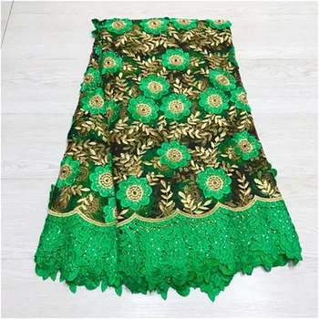 

2019 Hot Sale green Red Embroidered African Lace Fabric High Quality with Rhinestone French Net Lace Guipure Lace Fabrics gold