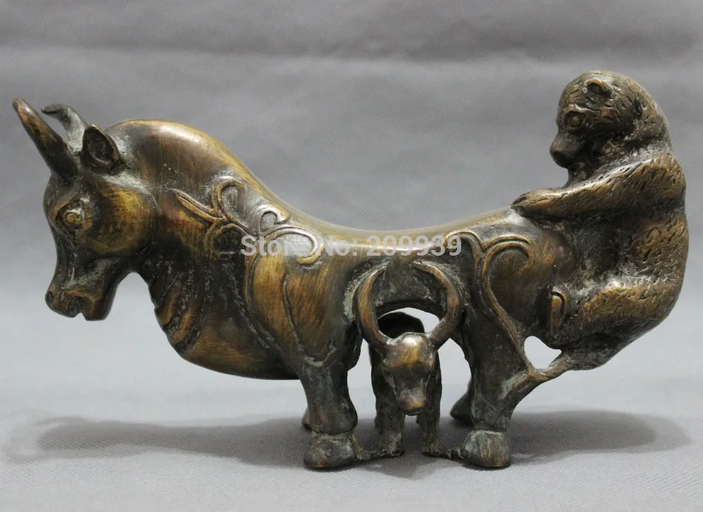 

huij 006090 China Bronze FengShui Wealth Zodiac Strong Bull Ox Bear Statue Animals Sculpture (A0314)