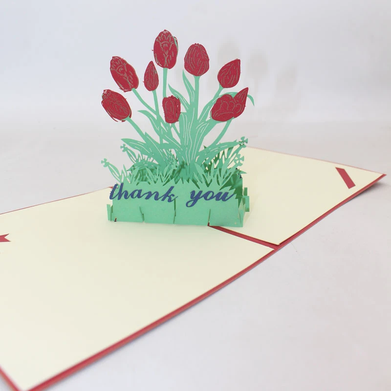  3D Handmade Thank You Red Tulips Paper Invitation Greeting Cards Teachers' Day Thanksgiving Day Mot - 33061378967