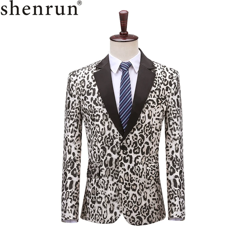 Shenrun мужские блейзеры Модные приталенные куртки жаккардовый леопардовый узор повседневный костюм пиджак Свадебная вечеринка Выпускной сценический костюм певица