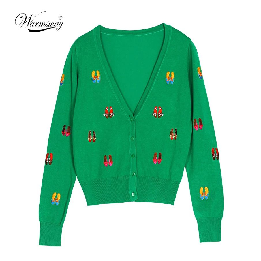 Autumn Spring Women Sweater shoes Embroidery Pattern All-match Jacket Coats Long Sleeve Short Knitting Cardigans  B-154