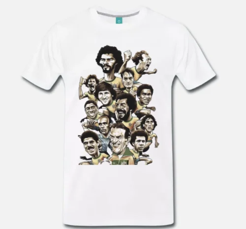 

T-SHIRT CARICATURA BRASILE 1982 SOCRATES ZICO FALCAO VINTAGE 1 S-M-L-XL-2XL-3XL
