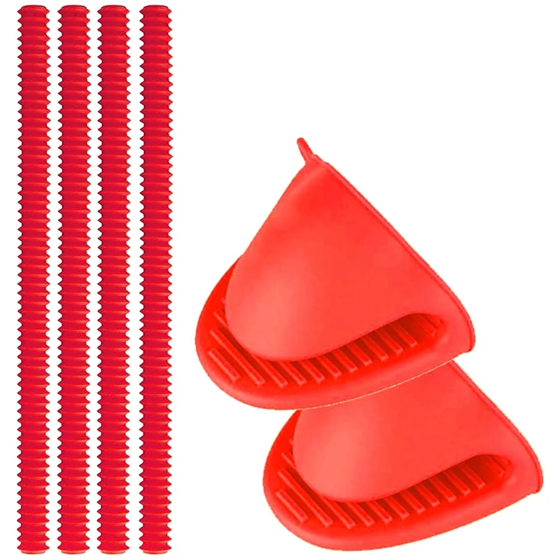 Защитные щитки для духовки, 4 упаковки, силиконовая полка для духовки+ 2 мини-рукавицы, защита от ожогов и шрамов - Цвет: red