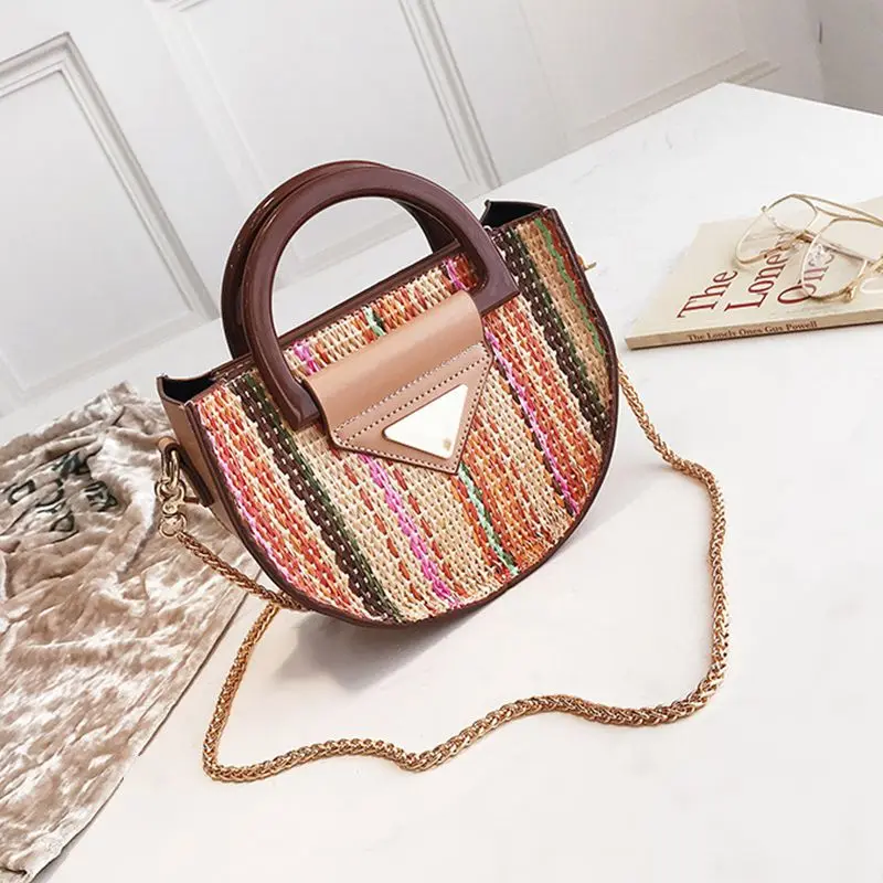 ICON Summer, Small Bag, Female Straw Woven, Carrying Bag, Chain, Handbag, Saddle Bag - Bag.