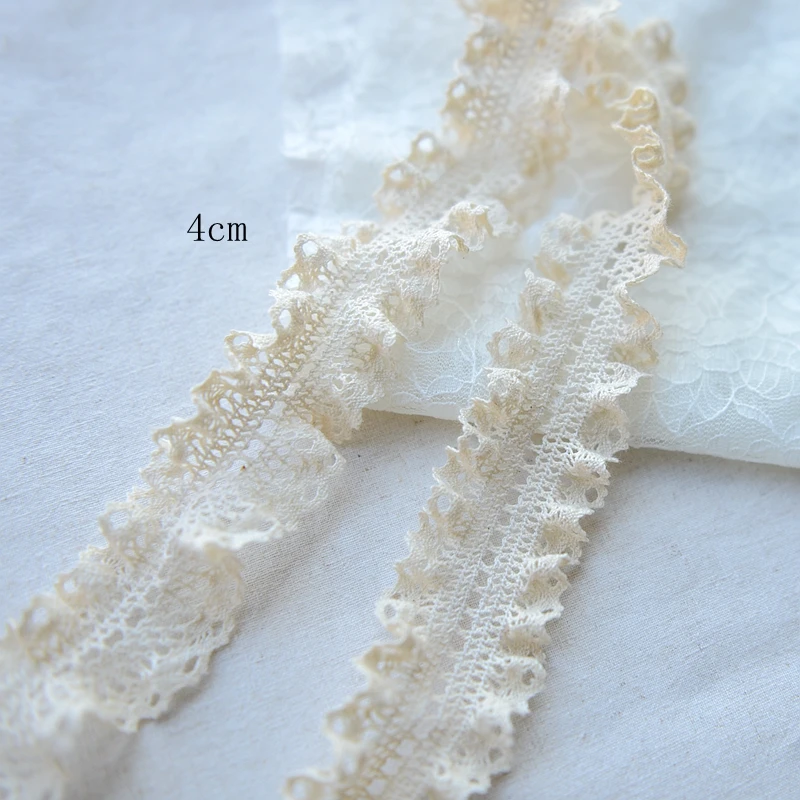 

free shipping Beige cotton lace ruffle elastic garment fabric Home Furnishing lace lace accessories