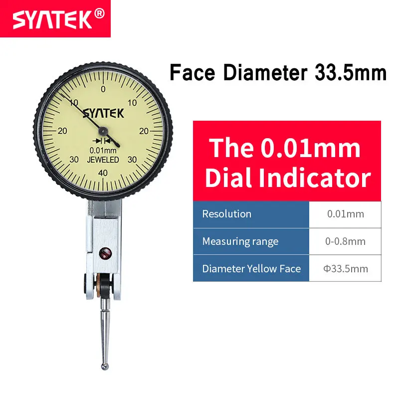 Syntek Dial Indicator 0-0,8 мм ударопрочный антимагнитный циферблат тестовый рычаг индикатор 0,01 мм Высокоточный циферблат Калибр Диаметр CE SGS - Цвет: Small Face