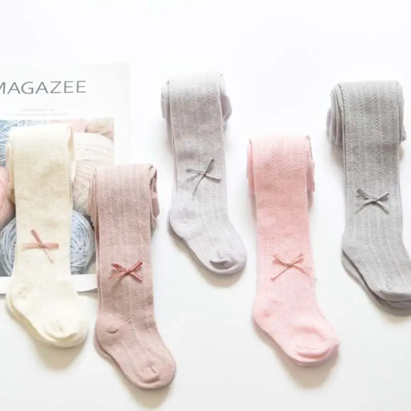 Baby Tights For Girls Toddler Summer Autumn Cotton Hollow  Bow Solid Pantyhose Children Soft Ballet Dance Collant Kids Clothes (2)