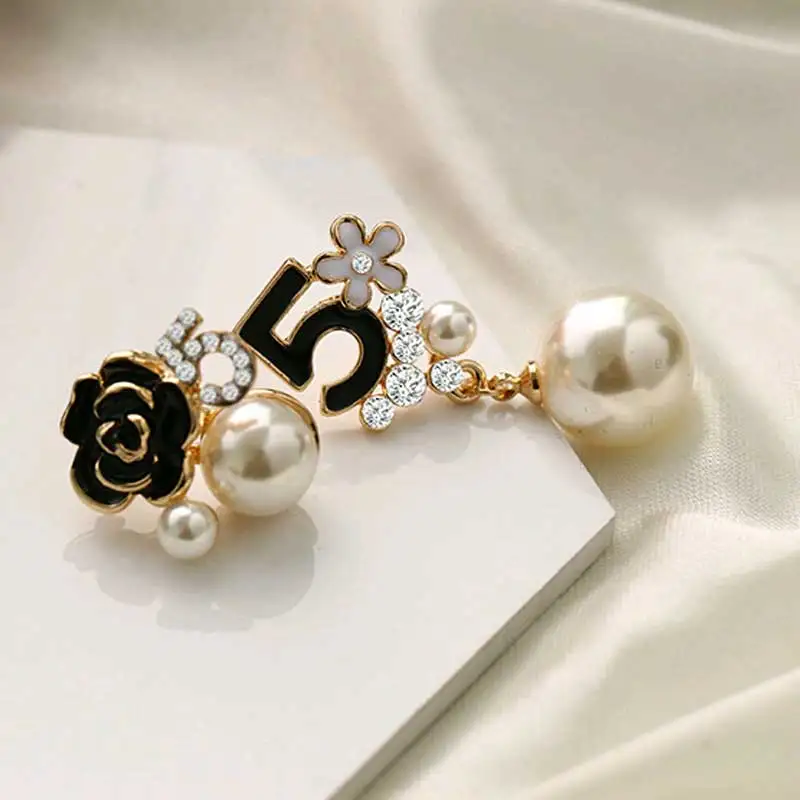 Длинные серьги подвеска на цепочке Pearl Number 5 от известного бренда дизайнерские