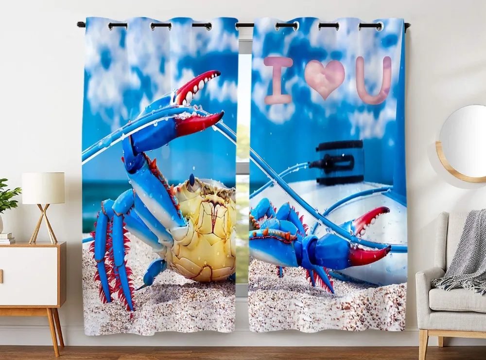 

HommomH Curtains (2 Panel) Grommet Top Darkening Blackout Room Cool Crab Warrior Sea Beach I Love You