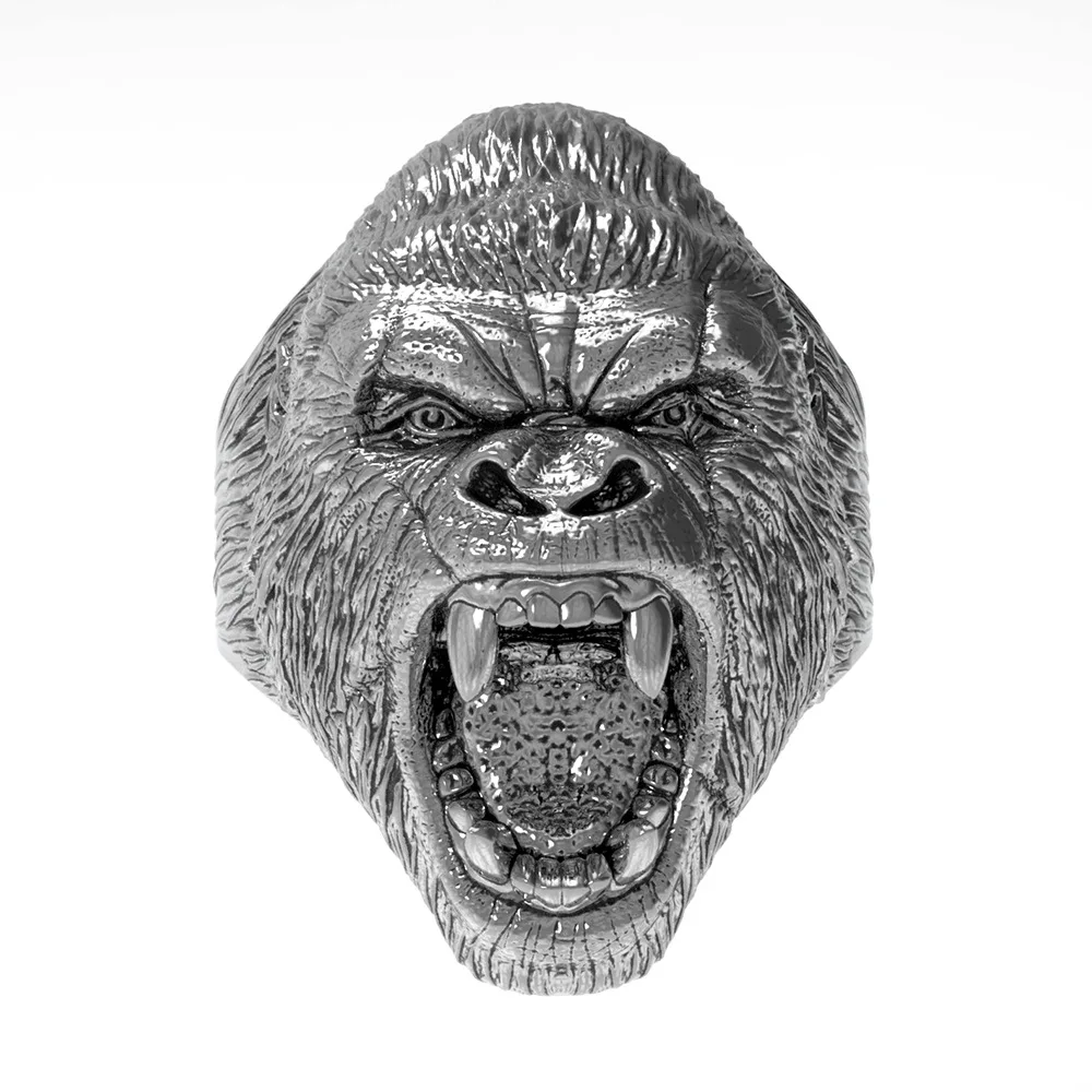 Best Vintage Punk Angry Gorilla Animal Ring for Men Titanium Stainless Steel King Kong Rings High Quality Biker Jewelry Silver Black