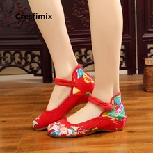 Cresfimix/красивые женские весенне-летние туфли на плоской подошве с пряжкой и ремешком, с красным цветочным принтом; Женская Повседневная Тканевая обувь; Уличная обувь в стиле ретро; c2215