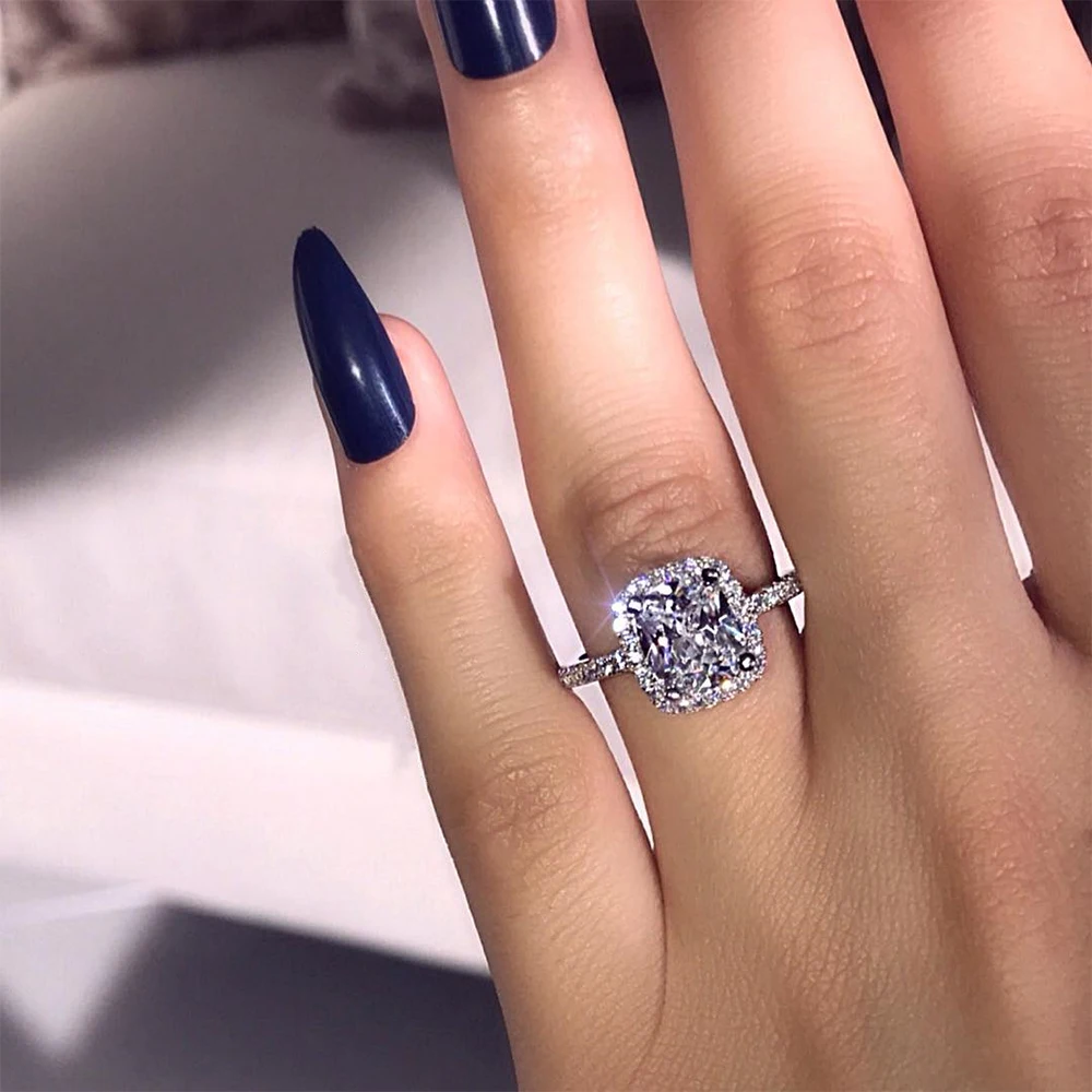 

Flawless 1PC Princess Square Rings Luxury Elegance Fashion Wedding Ring Aneis Rhinestone Jewelry Accessories Ornaments Rings