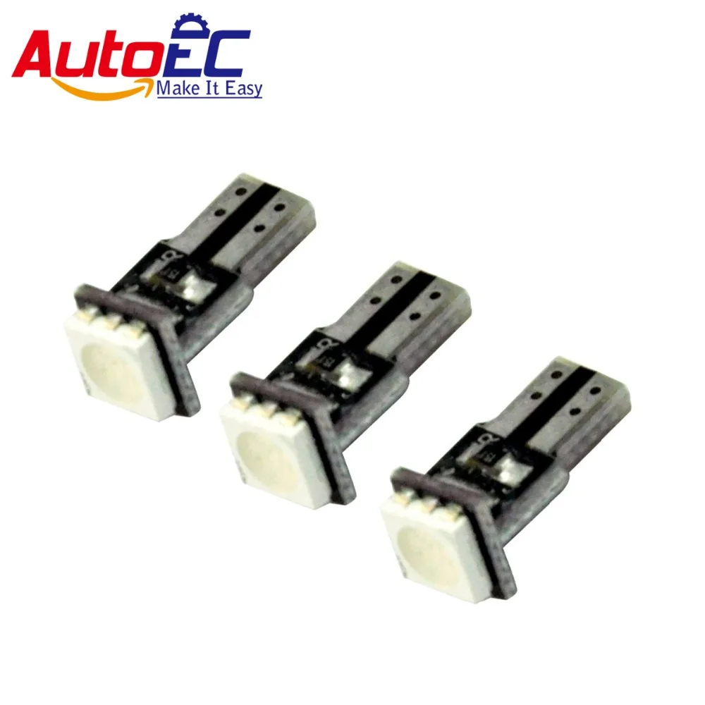 

AutoEC 100pcs T5 5050 1 smd led lamp blub error free t5 W5W Instrument Interior Lights Dashboard Gauge lamp 12v #LA09