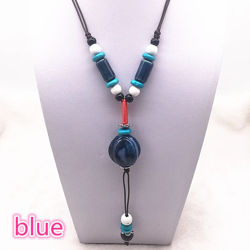 Модный керамический кулон с бусинами, этническое длинное ожерелье, цепочка, синий/красный/хаки, Ювелирный Стиль, сделай сам# A