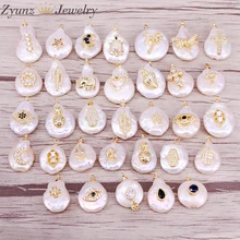 10 шт, Микс случайный, натуральный жемчуг кулон с cz микро проложить Золото Шарм жемчуг кулон DIY ювелирных изделий