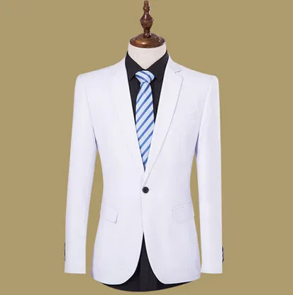 Новое поступление, мужские приталеные блейзеры на одной пуговице, повседневный костюм, темно-красный, темно-синий пиджак, платье, Мужская одежда, M-4XL - Цвет: White
