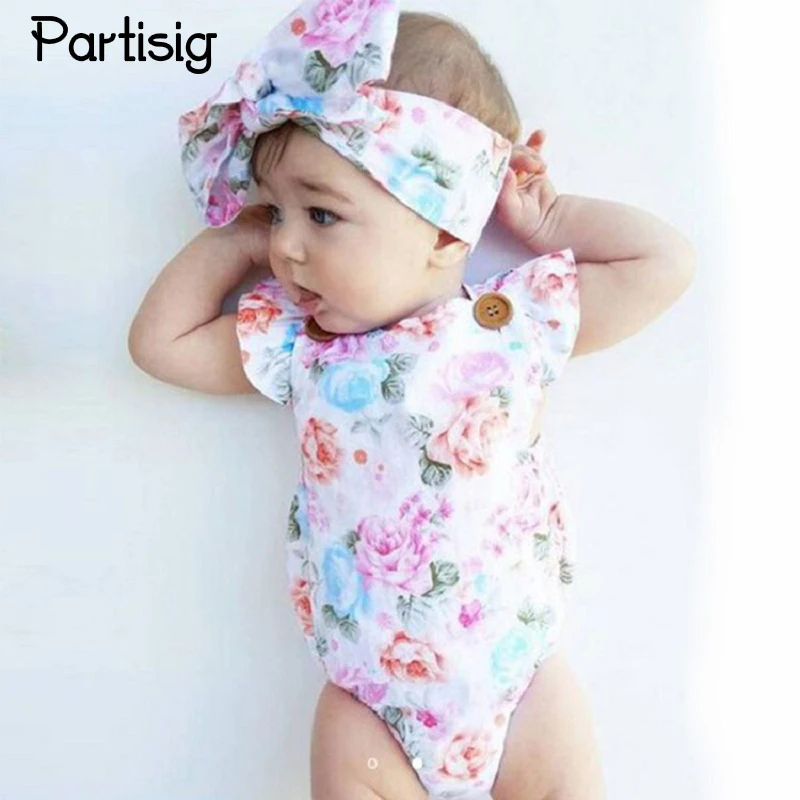 

2017 Brand Newborn Baby Girl Romper Summer Floral Print Triangle Romper Headband 2pcs Set Fashion Infant Girl Clothes