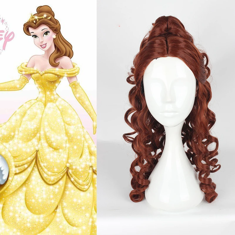 Disney La Belle Et La Bete Princesse Belle Cosplay Perruques Femmes Femme Anime Costume Fete 60 Cm Boucles Ondules Cheveux Synthetiques Brun Aliexpress