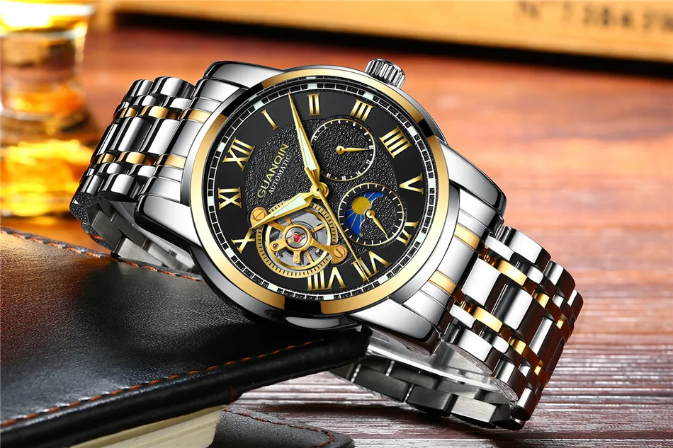 relogio masculino GUANQIN Luxury Brand Tourbillon Automatic Watches Men Military Sport Leather Strap Waterproof Mechanical Watch
