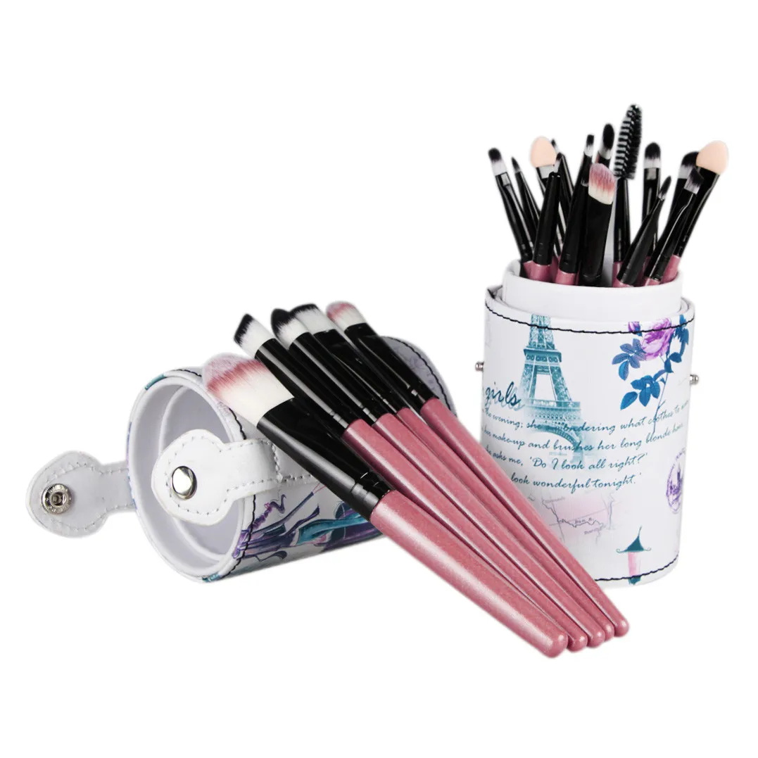 Professional 20PCS Set Brushes +Leather Cup Holder Case for Brush